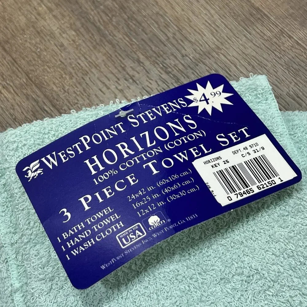 3 Pc Vintage 1990s Westpoint Stevens Horizons Towel Set Aqua Pink Stripe NEW